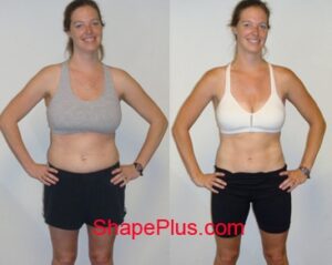 Denise before and after lose baby weight post pregnancy training program at Shape Plus