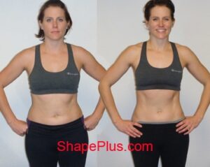 Jamie before and after lose baby weight post pregnancy training program at Shape Plus