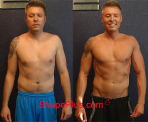 Nick before and after men's strength training program at Shape Plus