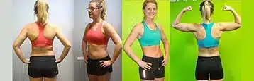 Before and after fitness transformation photos showing strength and body composition progress at Shape Plus