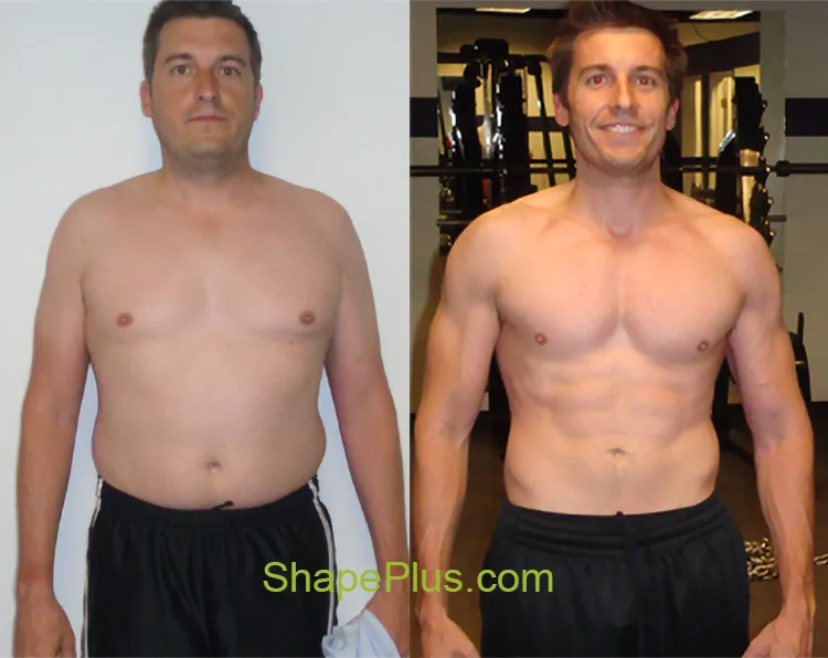 Drew’s before-and-after men’s strength training results at Shape Plus