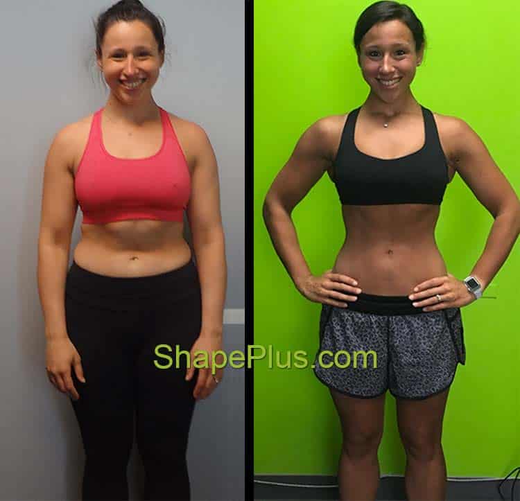 Before and after fitness transformation of Shape Plus client AB