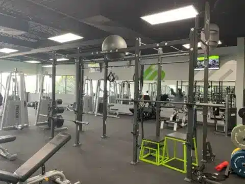 Strength-training racks and equipment inside the Shape Plus DTC gym