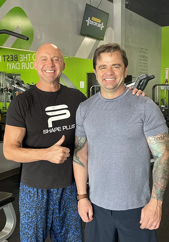Jess Hogue with Shape Plus client Chip during men over 40 personal training