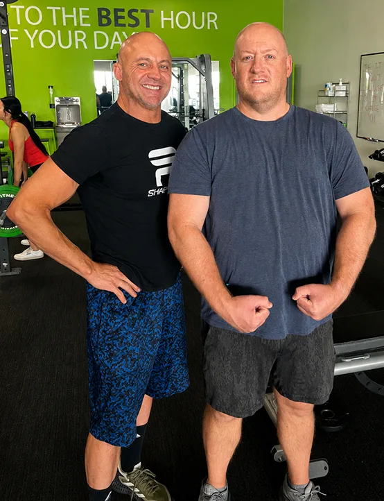 Jess Hogue with Shape Plus client Ryan during men over 40 strength training